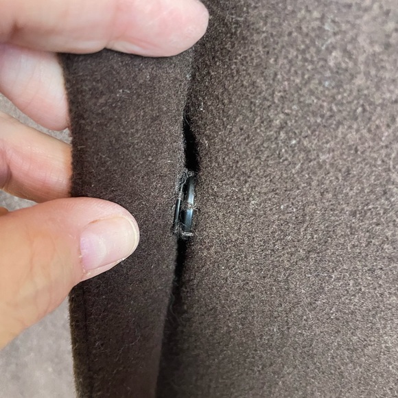 Todd Smith Brown 100% Wool Long Dress Coat with Black Trim Neck & Cuffs Sz 10 - Picture 6 of 14